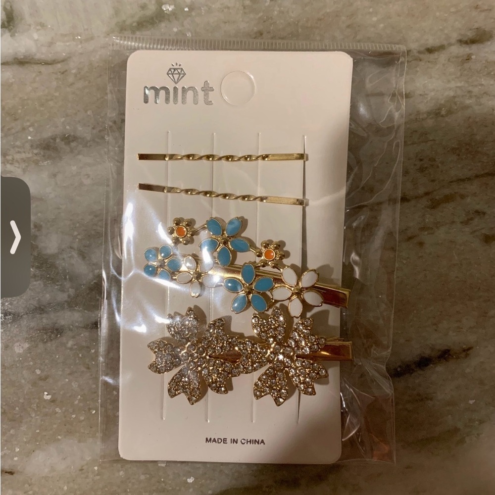 Mint Gold and Blue Floral Hair Accessory Set